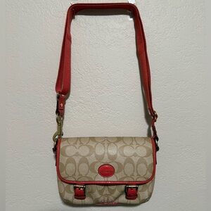 Coach Signature Beige and Coral Crossbody Bag